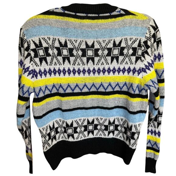 AKEP Nordic Fair Isle Wool Knit Sweater V Neck Gray Yellow Size IT 38 - Picture 6 of 10